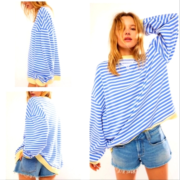 Free People Tops - NWOT Free People Classic Striped Oversized Crewneck